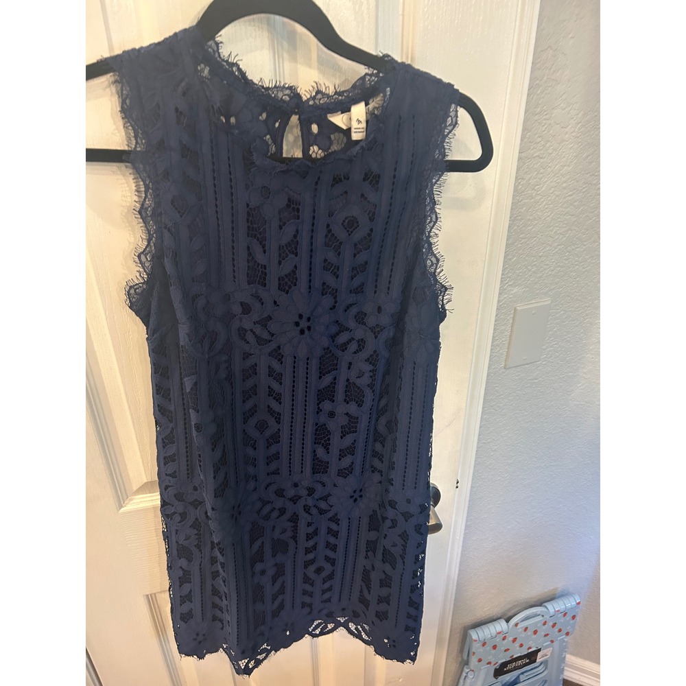 Speechless Lace Dress Navy Blue Sleeveless Floral Overlay Cocktail Mini‎ Dress